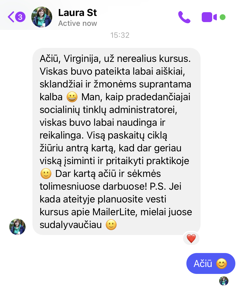 Dalyvės atsiliepimas