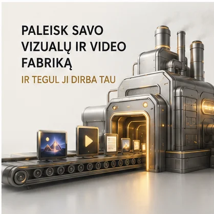 Vizualų ir video fabrikas: konvejeris, vedantis į fabriko pastatą